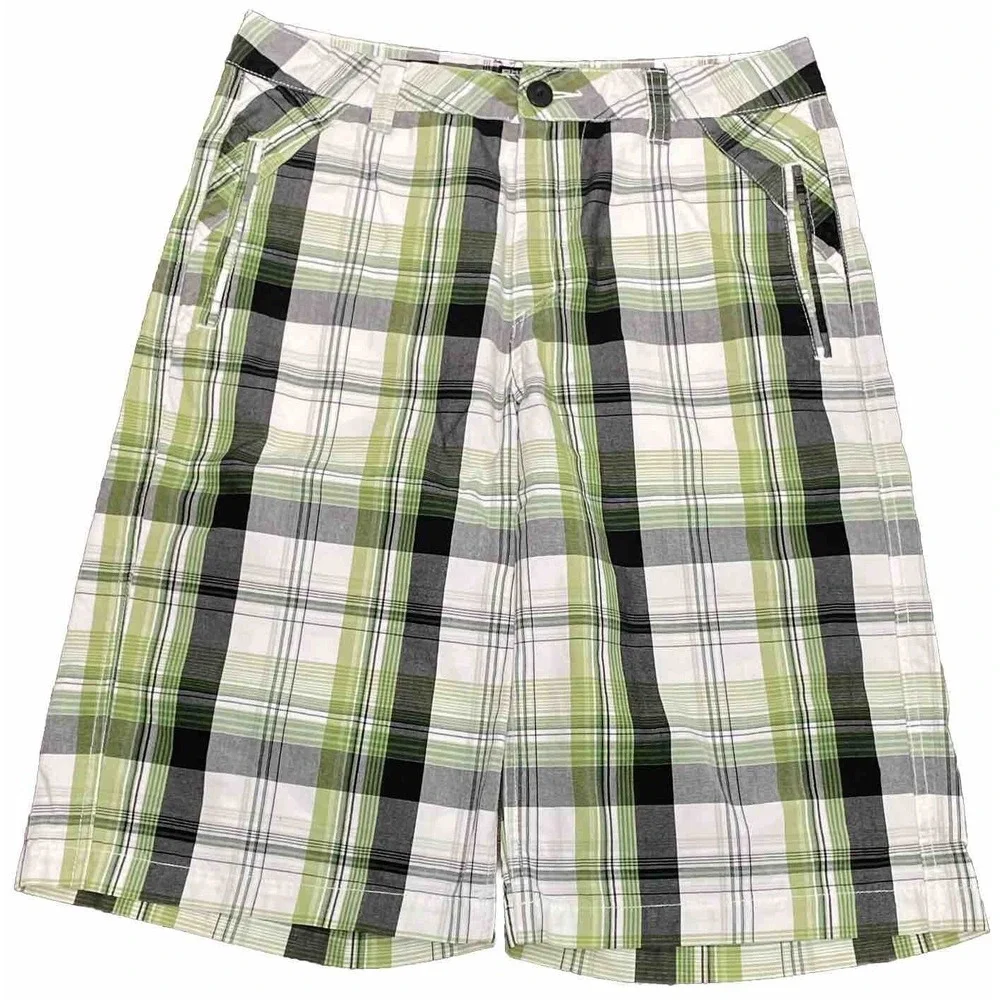 Vintage Anchor Blue Men's Size 30 Green Chino Plaid Mid Rise Shorts With Pockets